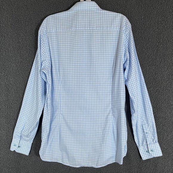 Eton Fine Twill Cotton Slim Check Button Up Shirt - Men's Size 43/17 - Blue - Picture 3 of 9